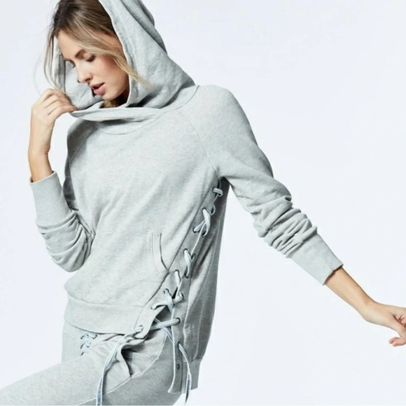 NSF Grey Asymmetrical Tie Up Sides Hoodie Sweatshirt Size XS - Picture 1 of 11